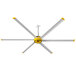 A yellow and silver Big Ass Fans ceiling fan with yellow blades.
