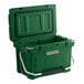 A hunter green CaterGator outdoor cooler with a handle.