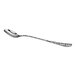 A long-handled, silver-colored spoon with a textured handle and a smooth, oval bowl, photographed on a white background.