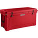 A red CaterGator outdoor cooler with black handles.