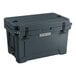 A grey CaterGator outdoor cooler with black handles and a lid on it.