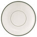 Tuxton TGB-036 Green Bay 5" Eggshell Wide Rim Rolled Edge China Demitasse Saucer with Green Bands - 36/Case Main Thumbnail 1