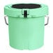A seafoam green CaterGator outdoor cooler with a black lid.