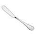 A stainless steel butter knife with a smooth, rounded blade and a simple, polished handle.