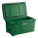 A CaterGator hunter green outdoor cooler with the lid open.