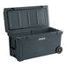 A large grey plastic CaterGator cooler with wheels.