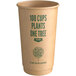 A brown New Roots paper hot cup with green text reading "100 cups plants one tree."