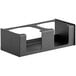 A black rectangular metal countertop organizer with two pump sections.