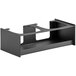 A black metal shelf with two sections for condiment pumps.