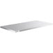 A stainless steel shelf for a white rectangular table with a drawer.