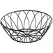 A Tablecraft black metal wire basket with a circular design.