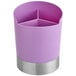 A purple and silver Choice cylinder utensil holder.