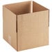 A Lavex Kraft corrugated shipping box with a cut out top.