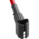 A red Lavex fiberglass mop handle with a black jaw inside.