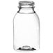 An 8 oz. customizable PET clear Milkman Square bottle with a cap.