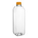 A 32 oz. clear square PET juice bottle with an orange cap.