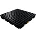 A black plastic Eagle Manufacturing spill containment pallet with holes.
