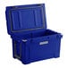 A navy blue CaterGator outdoor cooler with the lid open.