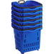 A stack of Regency blue plastic shopping baskets.