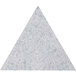 A white triangle with black specks on a gray background.