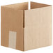 A Lavex kraft cardboard shipping box with a cut out corner.