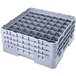 A grey plastic Cambro glass rack with 49 compartments and 5 extenders.