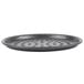 An American Metalcraft Super Perforated Hard Coat Anodized Aluminum Pizza Pan with black circles.