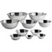 A set of six stainless steel Choice mixing bowls.