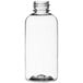 A 4 oz. clear plastic Boston round bottle with a lid.