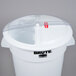 A white Rubbermaid ingredient storage bin with a sliding clear lid.