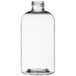 An 8 oz. clear PET Boston round bottle with a black lid.