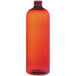 A red plastic 16 oz. Boston Round PET Amber Bottle with a lid.