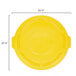 A yellow plastic Rubbermaid lid with measurements.