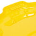 A yellow plastic Rubbermaid lid with a handle.