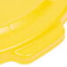 A yellow plastic lid with text for a Rubbermaid 32 Gallon trash can.