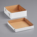 Two white 16" x 16" x 6" corrugated bakery boxes, one open with a brown lid and one closed.