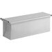 A silver rectangular metal Baker's Mark loaf pan with a sliding lid.