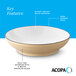 A tan matte stoneware pasta bowl with a glossy white interior and a dark banded edge.