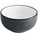 A matte midnight blue stoneware bowl with a white rim.