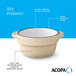 A small stoneware sauce cup with a glossy white interior, dark banded edge, and a matte speckled tan exterior.