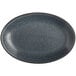 An Acopa midnight blue matte stoneware oval platter with speckled specks.