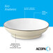 A cream white matte stoneware pasta bowl with a glossy white interior and a dark banded edge.