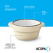 A cream white matte stoneware sauce cup with a glossy white interior, dark banded edge, and speckled exterior.
