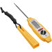 An AvaTemp digital pocket probe thermometer with a yellow handle and black cord.