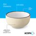 A cream white matte stoneware bowl with a glossy white interior, dark banded edge, and speckled exterior.