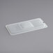 A Vigor translucent polypropylene lid with a notch on a plastic container.
