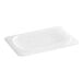 A white rectangular plastic container lid with a handle.