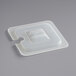 A translucent plastic lid with a square notch in the middle.