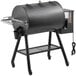 A black barrel Backyard Pro wood-fire pellet grill and smoker.