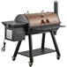 A black and brown Backyard Pro wood-fire pellet grill and smoker.